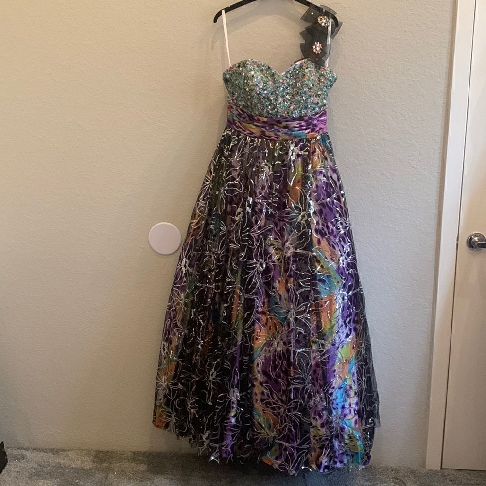 Purple and Turquoise Ball Gown